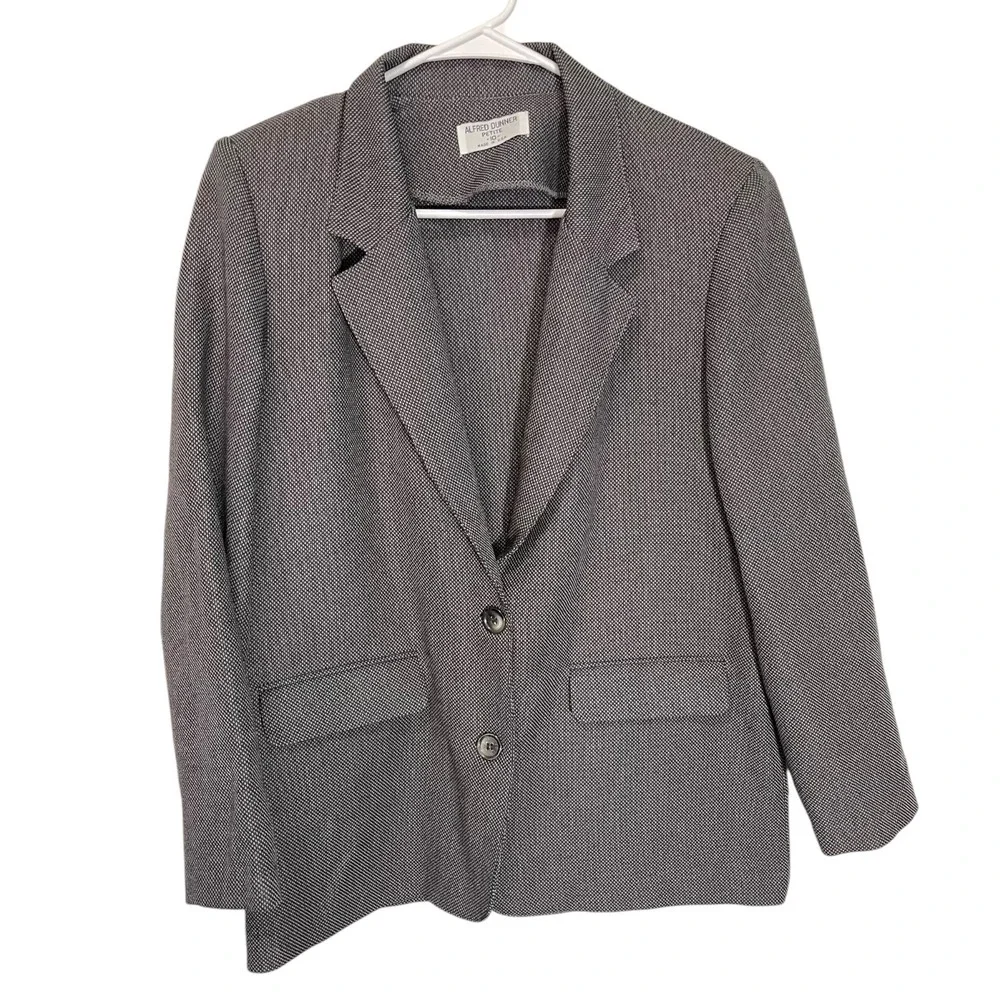 Alfred Dunner 10P Black White Blazer Two Button Textured‎ Career Dark Academia